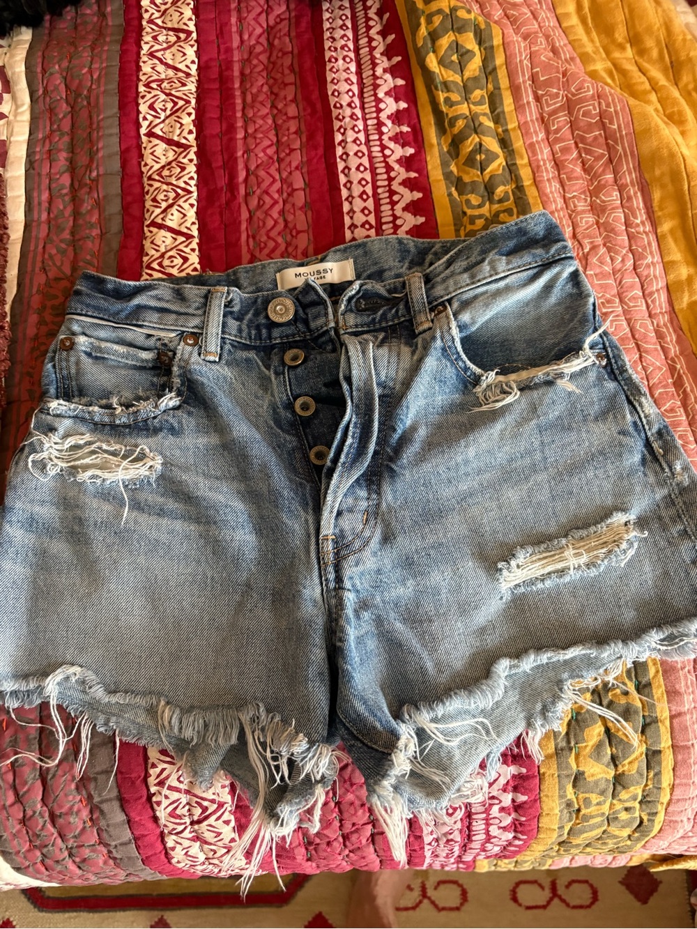 Moussy Light Blue Distressed Denim Jean Shorts